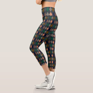 Dark Earth Woodlands Harlequin Diamonds Capri Leggings