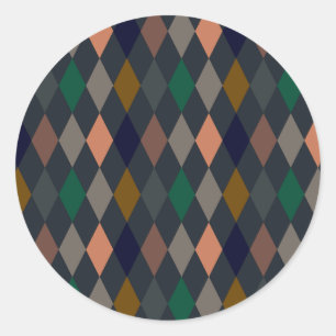 Dark Earth Woodlands Harlequin Diamonds Classic Round Sticker