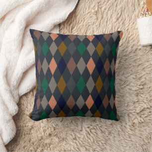 Dark Earth Woodlands Harlequin Diamonds Cushion