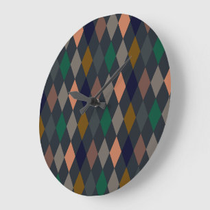 Dark Earth Woodlands Harlequin Diamonds Large Clock