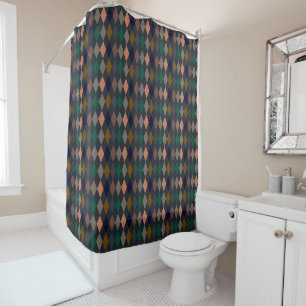 Dark Earth Woodlands Harlequin Diamonds Shower Curtain