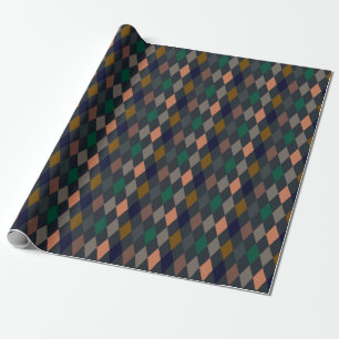 Dark Earth Woodlands Harlequin Diamonds Wrapping Paper