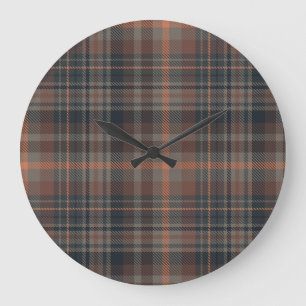 Dark Earth Woodlands Plaid Tartan Large Clock