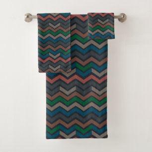 Dark Earth Woodlands Zigzag Chevron Bath Towel Set