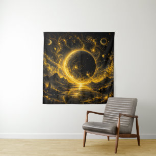 Dark Eclipse with Golden Filigree — Cosmic Fantasy Tapestry