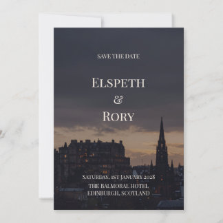 Dark Edinburgh Skyline Save the Date Card | Gothic