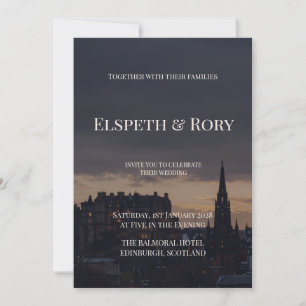 Dark Edinburgh Skyline Scottish Wedding Invitation