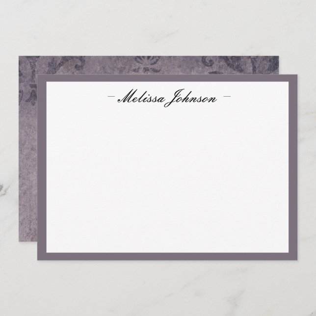 Dark Eggplant Damask Personalised Card (Front/Back)