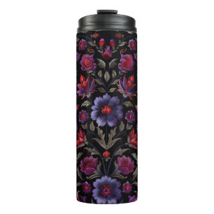 Dark Elegance: Black and Purple Floral Pattern Thermal Tumbler