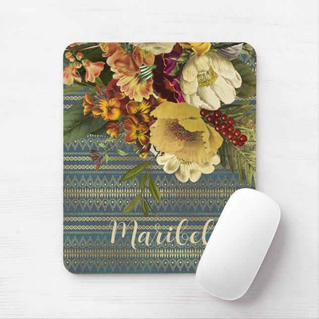Dark Elegance Floral Personalised Mouse Mat (With Mouse)