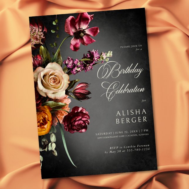 Dark Elegant Autumn Floral Birthday Invitation (Dark Elegant Autumn Floral Birthday Invitation)