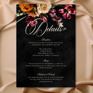 Dark Elegant Autumn Floral Wedding Details Enclosure Card