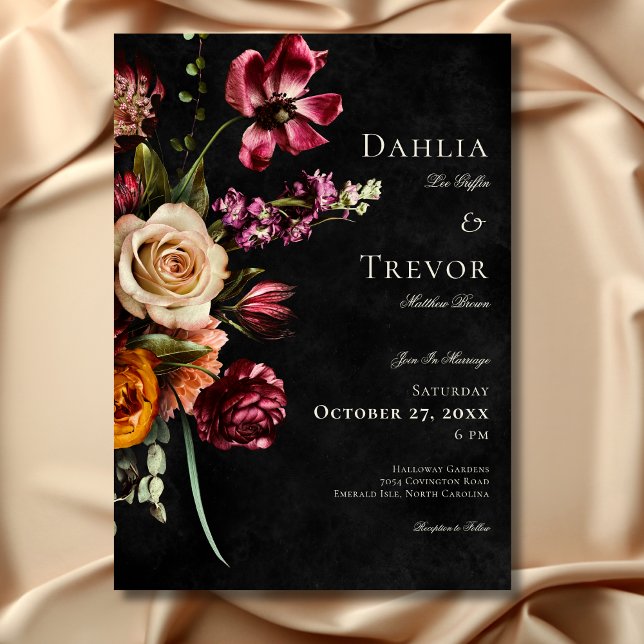Dark Elegant Autumn Floral Wedding Invitation (Dark Elegant Autumn Floral Wedding Invitation)
