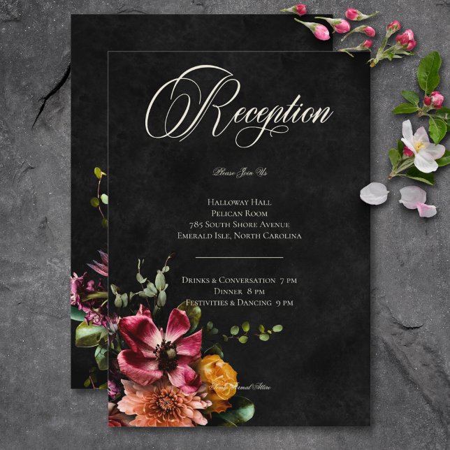 Dark Elegant Autumn Floral Wedding Reception Enclosure Card (Dark Elegant Autumn Floral Wedding Reception Enclosure Card)