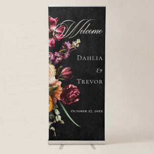 Dark Elegant Autumn Floral Wedding Retractable Banner