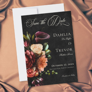 Dark Elegant Autumn Floral Wedding Save The Date