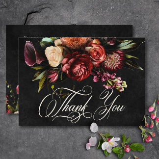 Dark Elegant Autumn Floral Wedding Thank You Card