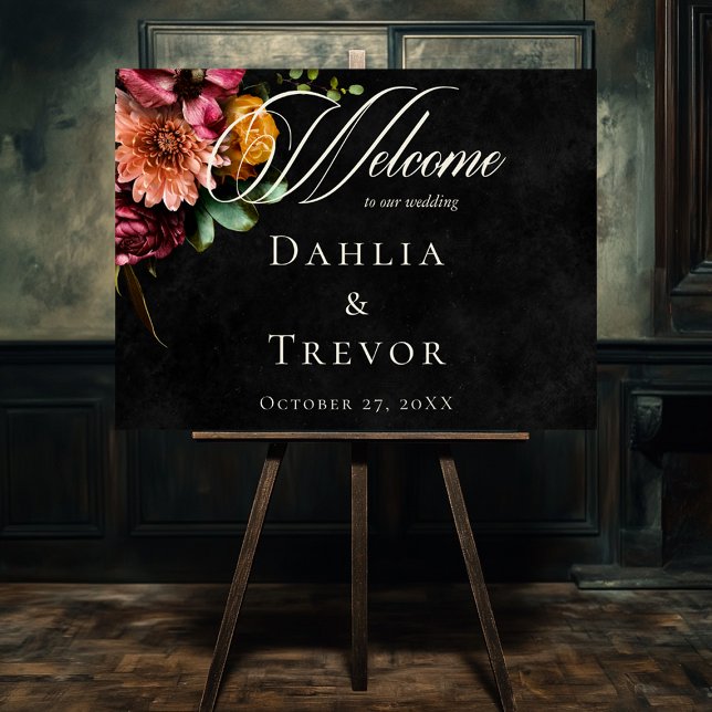 Dark Elegant Autumn Floral Wedding Welcome Poster (Dark Elegant Autumn Floral Wedding Welcome Poster)