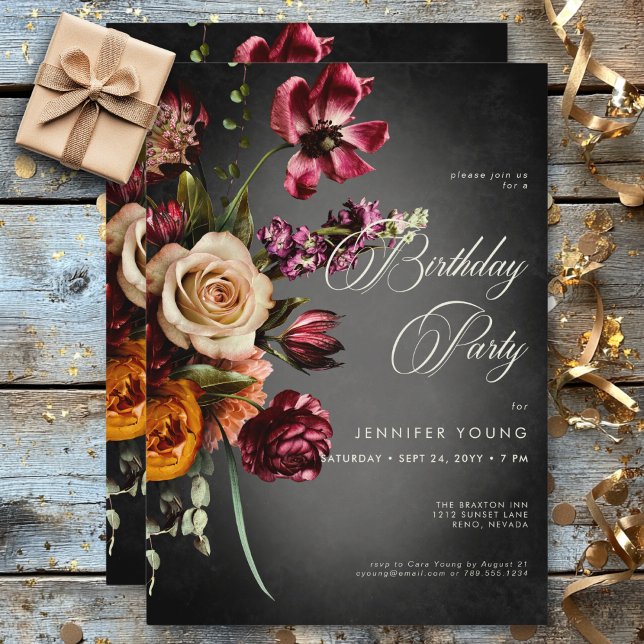 Dark Elegant Blur Autumn Floral Birthday Invitation (Dark Elegant Blur Autumn Floral Birthday Invitation)