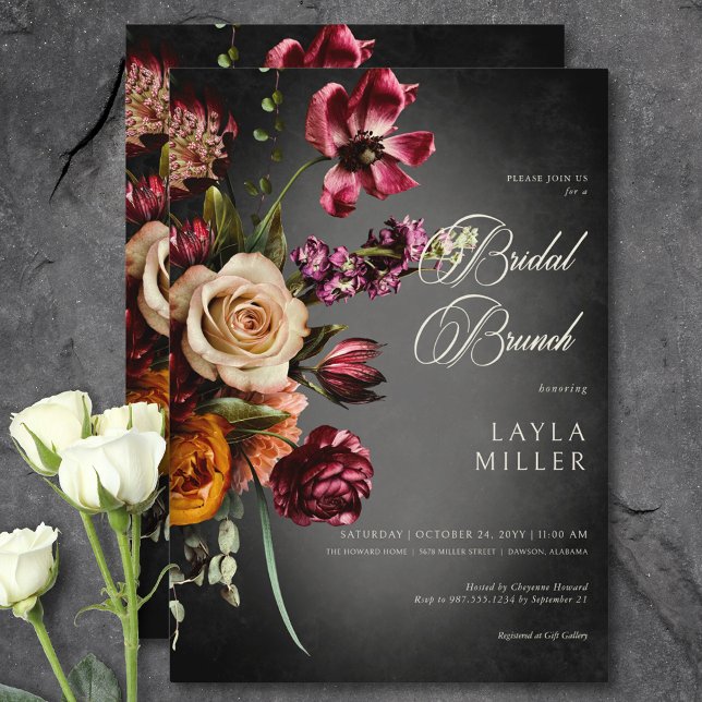 Dark Elegant Blur Autumn Floral Bridal Brunch Invitation (Dark Elegant Blur Autumn Floral Bridal Brunch Invitation)