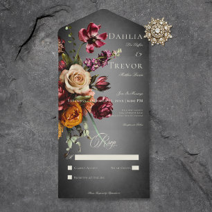 Dark Elegant Blur Autumn Floral Wedding No Dinner All In One Invitation