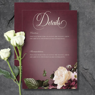 Dark Elegant Burgundy & Cream Blur Floral Details Enclosure Card