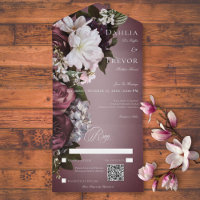Dark Elegant Burgundy & Cream Blur Floral QR Code