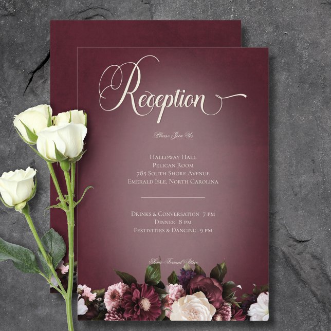 Dark Elegant Burgundy Cream Blur Floral Reception Enclosure Card (Dark Elegant Burgundy Cream Blur Floral Reception Enclosure Card)