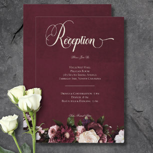 Dark Elegant Burgundy Cream Floral Reception Enclosure Card