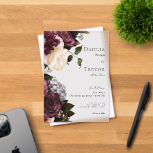 Dark Elegant Burgundy & Cream Floral Wedding Acrylic Invitations