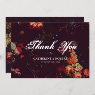 Dark Elegant Burgundy Moody Floral Thank You Card