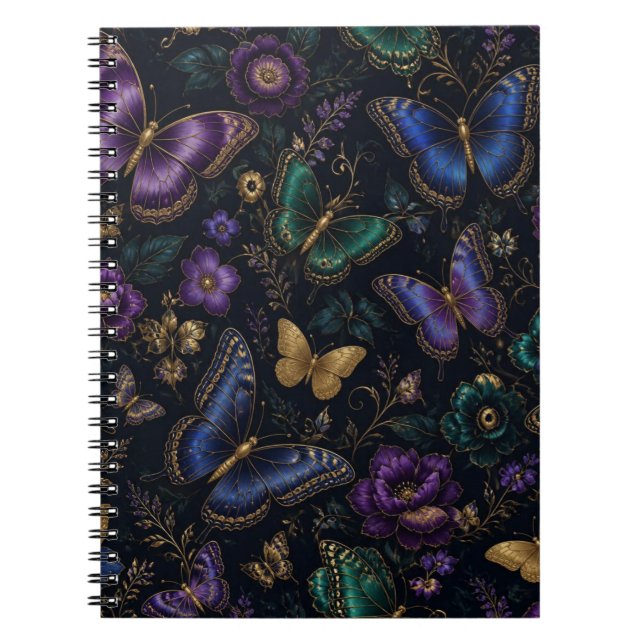 Dark Elegant Butterfly Pattern Notebook (Front)