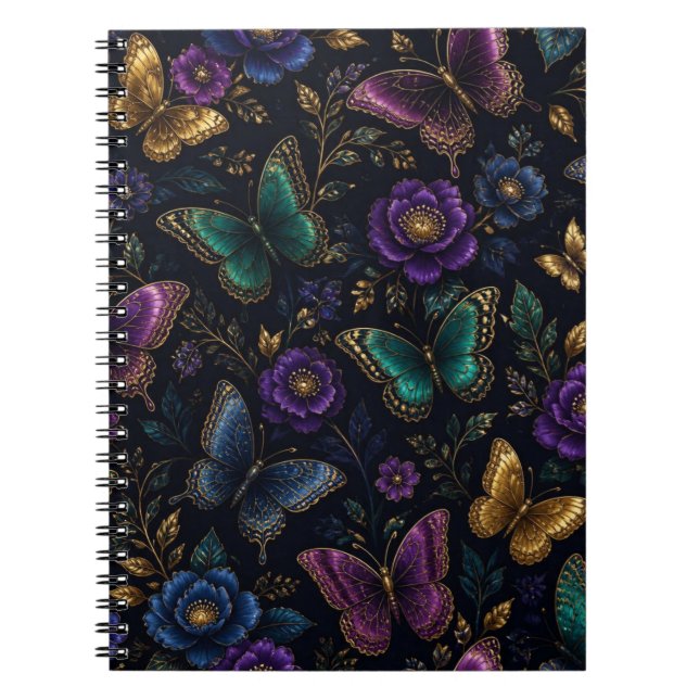 Dark Elegant Butterfly Pattern Notebook (Front)