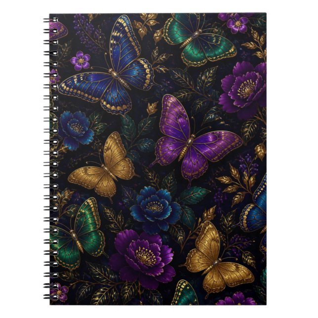 Dark Elegant Butterfly Pattern Notebook (Front)