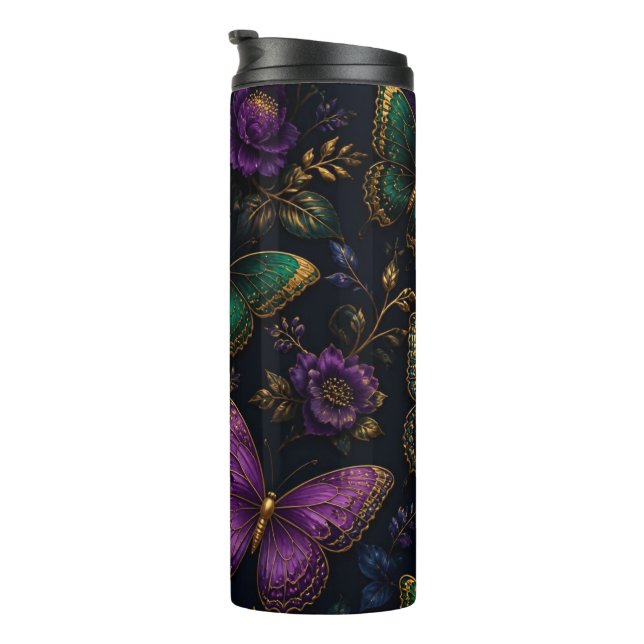 Dark Elegant Butterfly Pattern Thermal Tumbler (Rotated Right)
