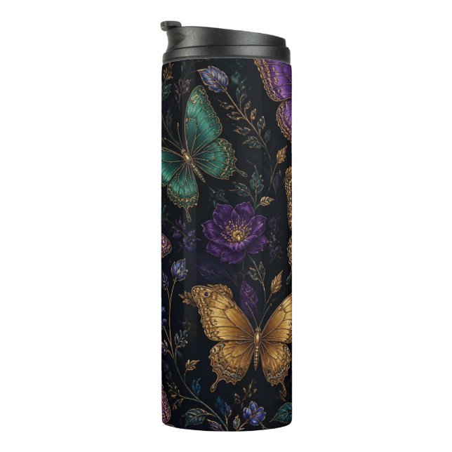 Dark Elegant Butterfly Pattern Thermal Tumbler (Rotated Right)