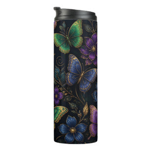 Dark Elegant Butterfly Pattern Thermal Tumbler