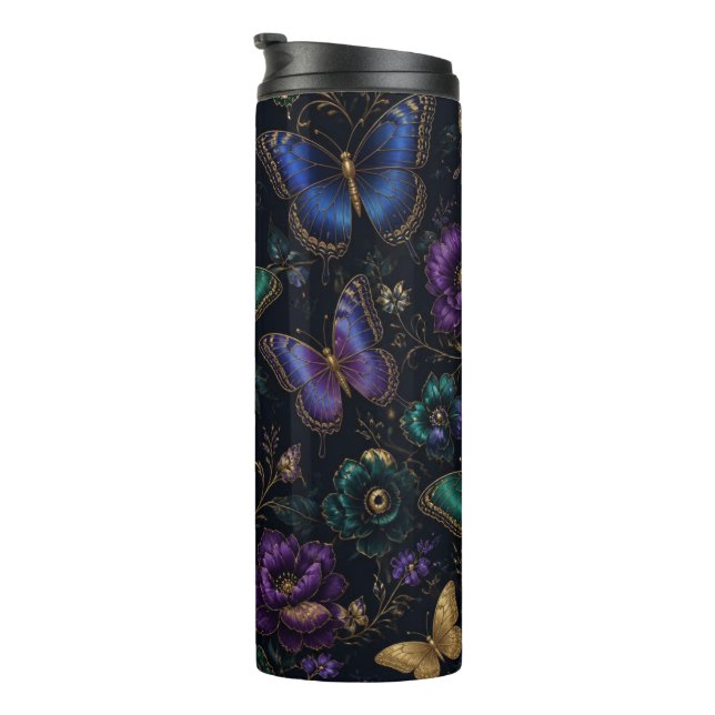 Dark Elegant Butterfly Pattern Thermal Tumbler (Rotated Right)