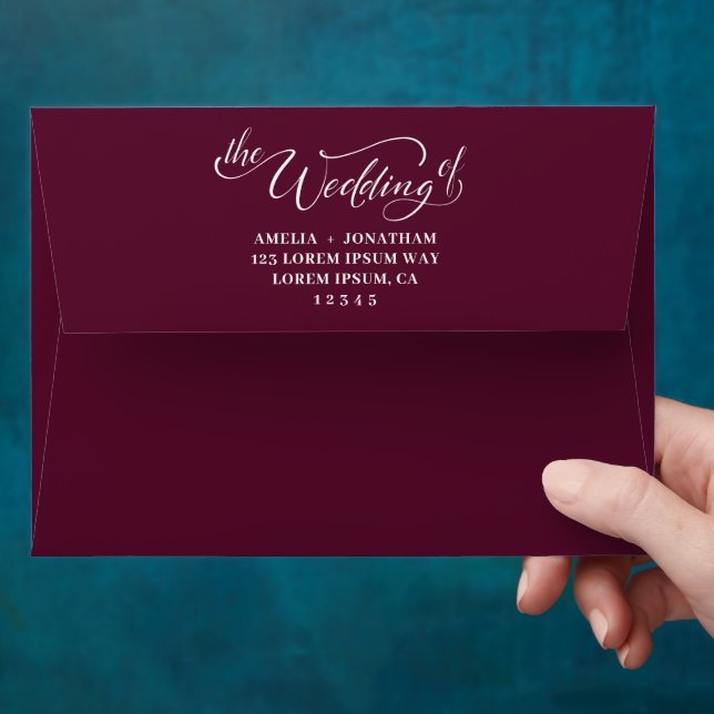 Dark Elegant Maroon & Burgundy Floral Wedding  Envelope (Hand)