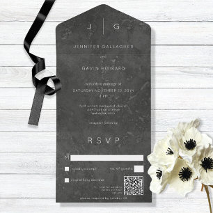 Dark Elegant Minimal Modern QR Code All In One Invitation