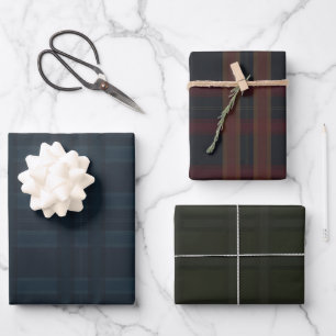 Dark Elegant Plaid Holiday Christmas Pattern Wrapping Paper Sheet