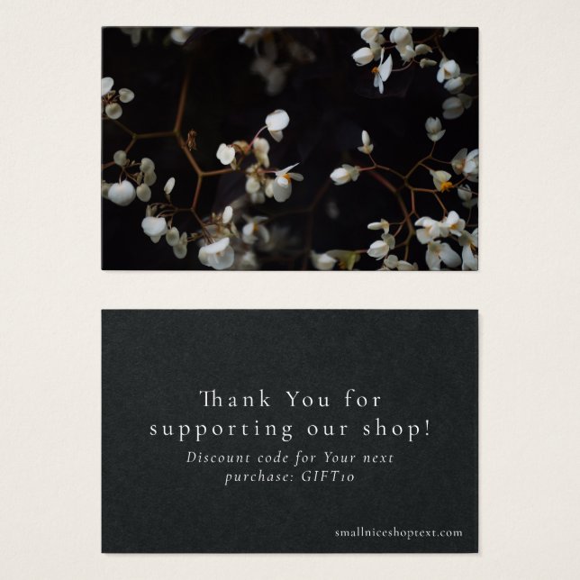 Dark elegant shop thank you card with discount (Front & Back)