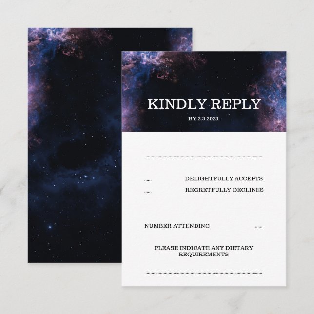 Dark Elegant Space Galaxy Celestial Theme RSVP car Card (Front/Back)