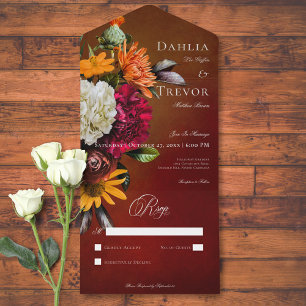 Dark Elegant Summer Sunset Floral No Dinner All In One Invitation
