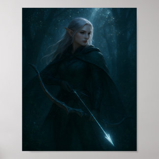 Dark Elf Archer Fantasy Art – Mystical Forest  Poster