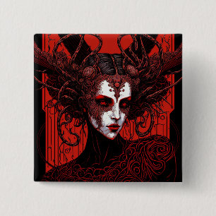 Dark Elf Demon Red Black Fantasy Art 15 Cm Square Badge
