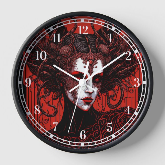 Dark Elf Demon Red Black Fantasy Art Clock (Front)