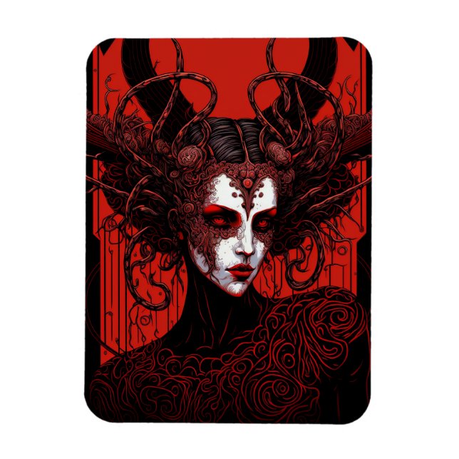 Dark Elf Demon Red Black Fantasy Art Magnet (Vertical)