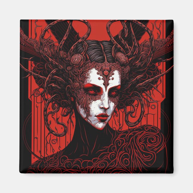 Dark Elf Demon Red Black Fantasy Art Magnet (Front)