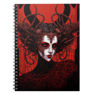 Dark Elf Demon Red Black Fantasy Art Notebook